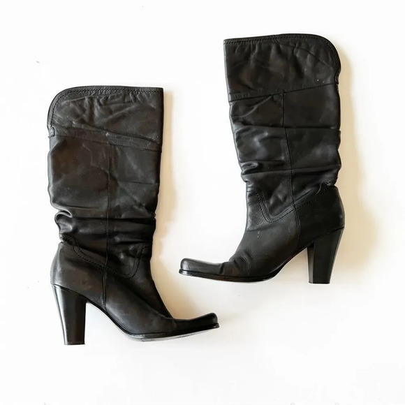 Nine West June Black Leather Slouch Boot Size 8.5 High Heel 80s Vibes Wench Goth - Picture 10 of 10